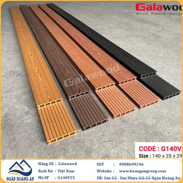 Sàn Gỗ Nhựa Ngoài Trời Galawood Lỗ Vuông G140V25 Wood